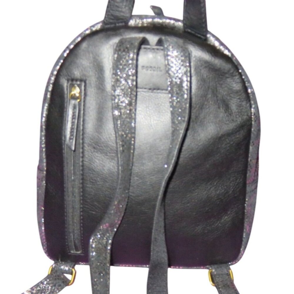 FOSSIL Megan Silver & Black Metallic Python Embossed Leather Backpack & Key - Picture 2 of 15